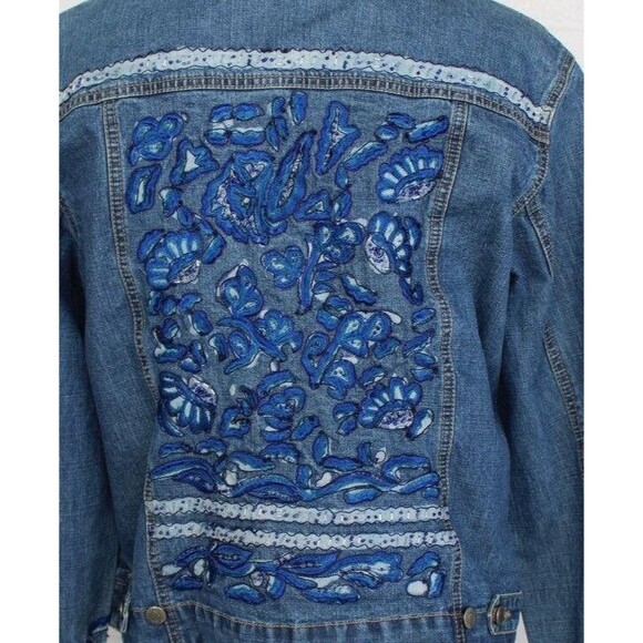 Chico's Design 2 L 12 Boho Chic Heavily Embroidered Back Vintage Denim Jacket. - Picture 3 of 5